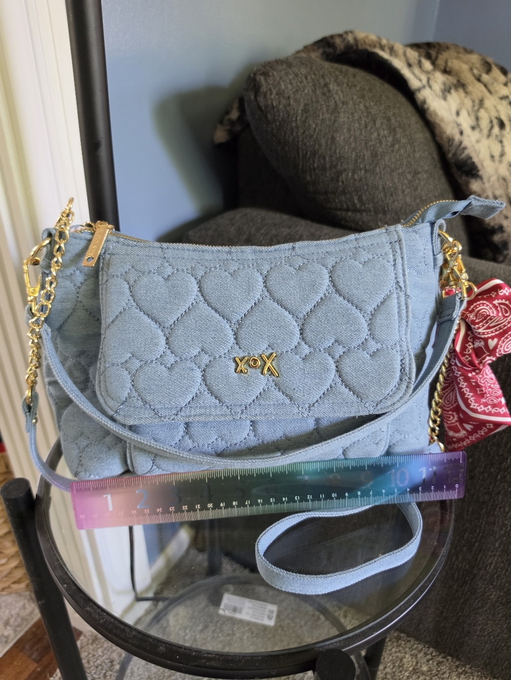 Luv Betsey Quilted Heart Light Blue Denim Crossbody Bag